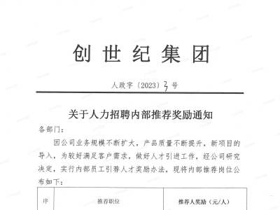 关于人力招聘内部推荐奖励通知