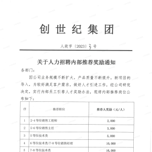 关于人力招聘内部推荐奖励通知